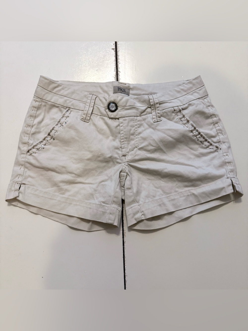 BKE Women's Cream Shorts with Studded Pockets